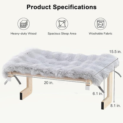 FUKUMARU Cat Window Perch, Transformable Cat Hammock with Fluffy Cushion for Windowsill and Floor, Cats Window Bed for Large Cats and Kittens, Reinforced Wood and Metal Frame, Easy to Adjust Pet Pech