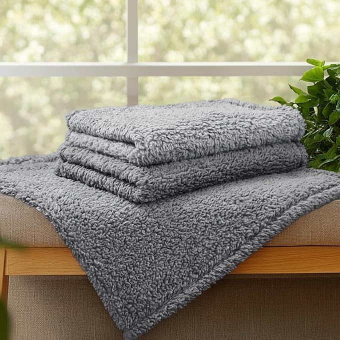 1 Pack 3 Calming Blankets Fluffy Premium Fleece Pet Blanket Soft Sherpa Throw for Dog Puppy Cat Grey Medium (30_20'')