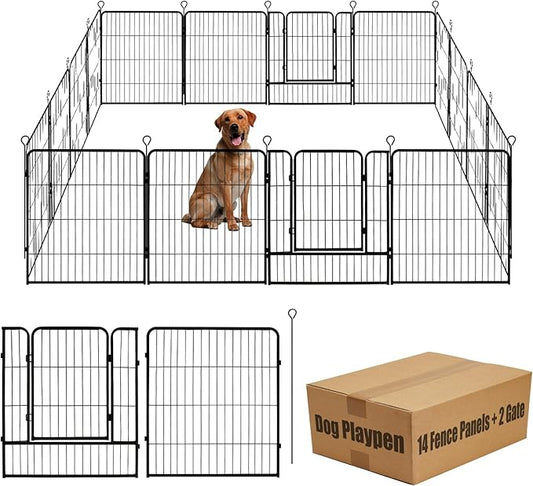Dog Playpen,40 in(H) Pet Fence Outdoor for Rv Camping,Garden Fence Animal Barrie for Yard,Total 16 Panels with Gate 37.3Ft(L) Black Metal Temporary Fencing