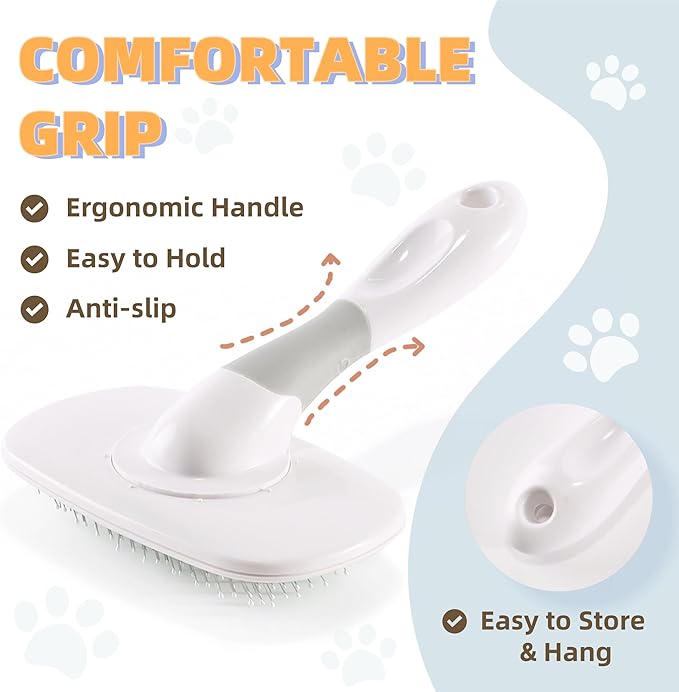 360°Rotating Dog and Cat Brush with Coated Tips and Soft Pins in 2 Length Gentle Slicker Brush for Small Dogs Puppies Yorkies Poodles Removes Loose Fur