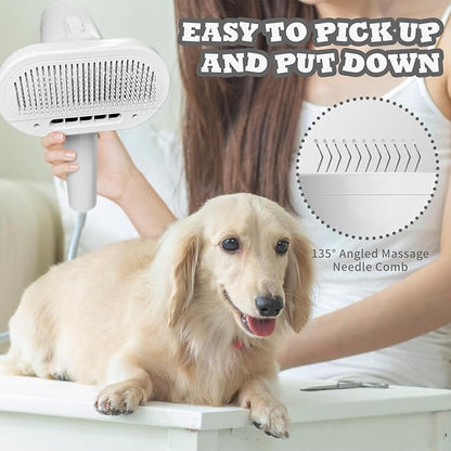 2-in-1 Pet Grooming Dryer and Brush - Overheating Protection, 3 Blowing Modes, Low Noise - Ideal for Small and Medium Dogs/Cats - Slim Handle (White)