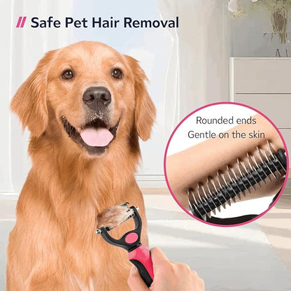 Cat & Dog Brush for Shedding and Dematting,Double-Sided Pet Hair Removal Tool With Metal Comb to Reduce Shedding and Remove Mats,Pet Grooming Brush for Small, Medium Dogs and Cats，pink