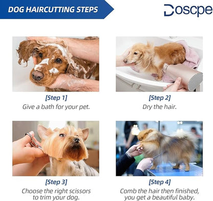 6 in 1 Professional Dog Grooming Scissors Set Pet Hair Cutting Shears Kit, Stainless Steel with Safe Rounded Tips for Dog Cat Other Animals, Right Left Handed