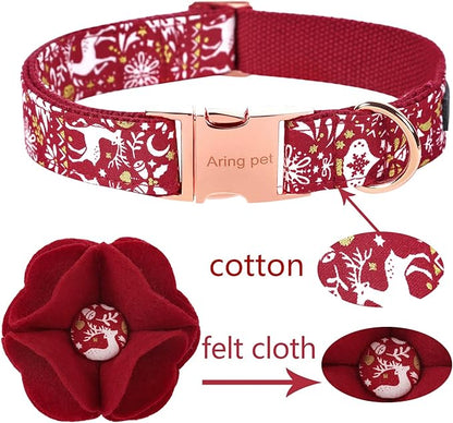 ARING PET Christmas Dog Collar-Red Dog Collar with Felt Flowers, Cotton Christmas Girl Dog Collars Pet Collars with Metal Buckle