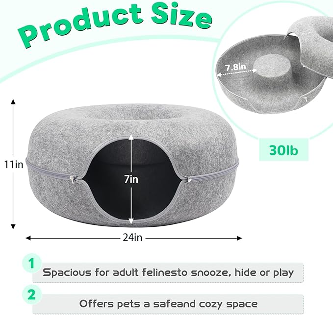 Cat Caves for Indoor Cats, Large Cat Tunnel for Multiple & Large Cats, Scratch Detachable Cave Bed, Kitten Donut Kitty Hideaway Up to 45 Lbs