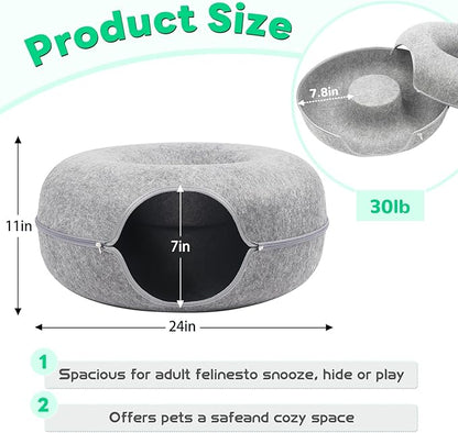 Cat Caves for Indoor Cats, Large Cat Tunnel for Multiple & Large Cats, Scratch Detachable Cave Bed, Kitten Donut Kitty Hideaway Up to 45 Lbs
