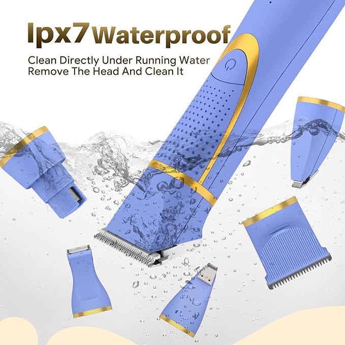 Small Dog Grooming Kit, 4 in 1 Electric Cordless Dog Paw Trimmer with Nail Grinder, Low Noise Dogs Nail Trimmers, IPX7 Waterproof Small Dogs Grooming Clippers for Paws, Ears, Face, Hip Hairl