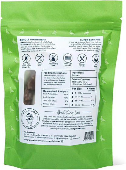 King Lou Pets - Whole Duck Necks for Dogs and Cats - Single Ingredient Dog Treat - Dehydrated Cat Treats - USA-Made Dog and Cat Treats - Supports Hip and Joint Health - 5 Count