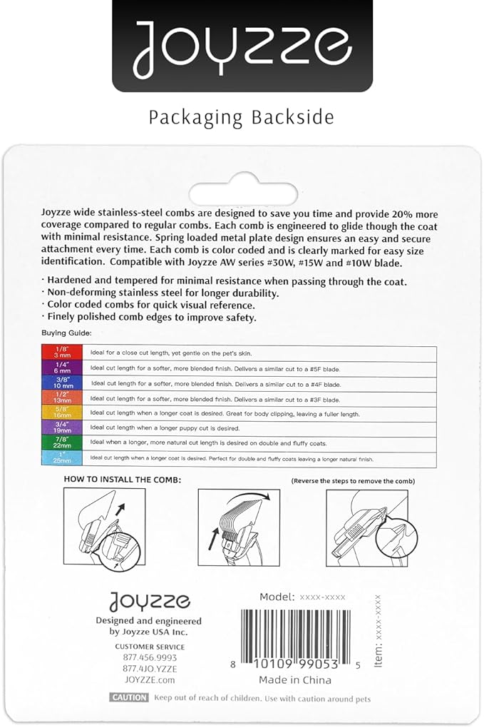 A Series Wide 25mm (1 inch) Metal Comb - Professional Dog Grooming Blades for Smooth Coat - Durable and Precise for Trimming and Finishing - Compatible with A Series Clippers