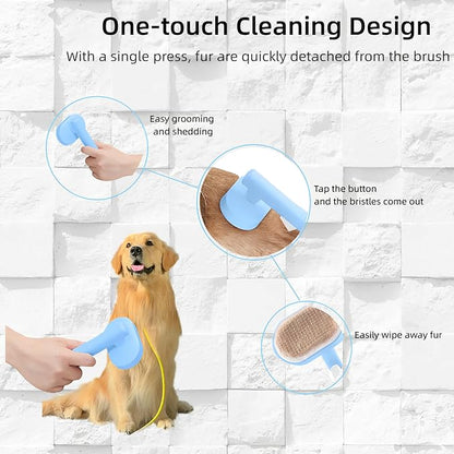 Blue Dog Grooming Brush - Shedding Comb with Soft Silicone Bristles for Long and Short-haired Dogs, Cat Brush, Removes Loose Hair and Tangles