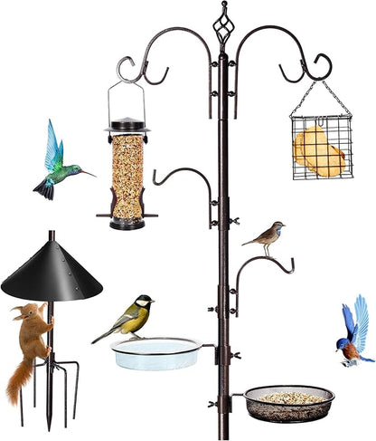Bird Feeding Station Kit, 87 Inches Bird Feeder Pole, Premium Feeder Hanging Kit with Metal Suet, Water Bowl, Mesh Tray and Squirrel Baffle
