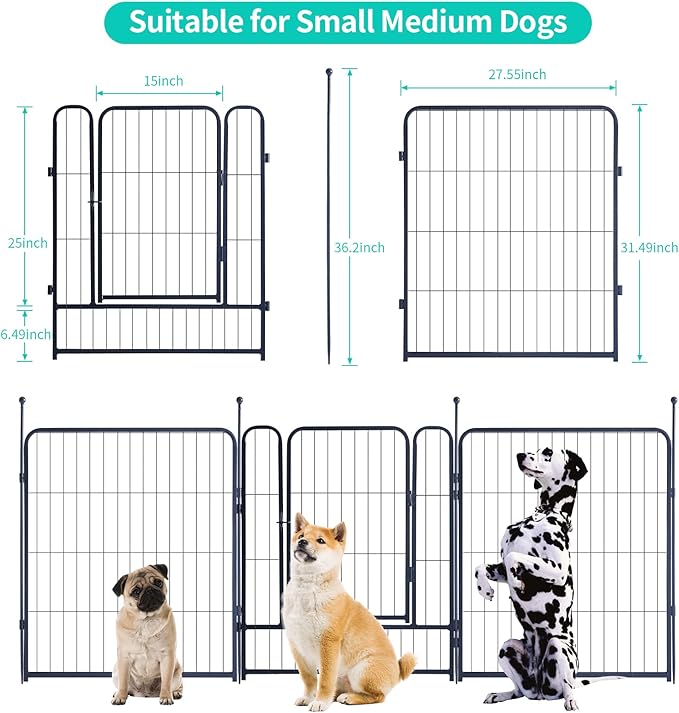 Dog Playpen Portable Outdoor Dog Fence, Dog Playpen for Large/Medium/Small Dogs, Dog Fences for The Yard with Doors Foldable Metal