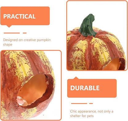 Fish and Shrimp Hideout House Terrarium Decor Betta Fish Cave Hideout Betta Toys Glass Animals Pumpkin Cave Halloween Decor Ornaments for Tanks Aquarium Resin Rock