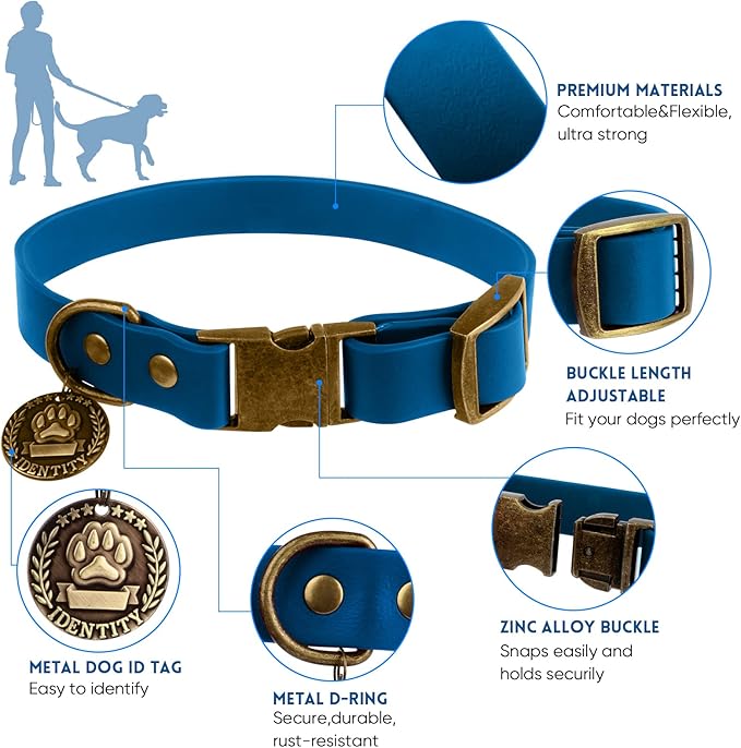 Wisedog Dog Collar and Leash Set, Waterproof Adjustable Puppy Collars with Cute Tag 6FT Dog Leash with Poop Bag for Small Medium Large Dogs (XS, Blue)