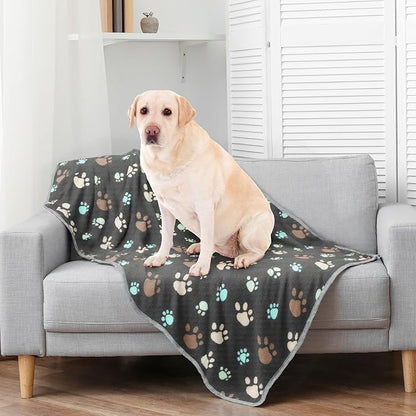 Tegeme 12 Pieces Pet Blanket Soft Fleece Dog Fluffy Doggie Warm Felt Throw Spring Cute Paw Print Puppy Kitten Sleep Mat Bed Covers for Cat (41 x 30 Inch,Gray)