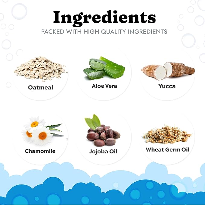 Dog Shampoo with Oatmeal, Aloe Vera, Chamomile, Jojoba Oil, Vitamin E - Natural Ingredients, Helps Allergies Dry Coats & Itchy Sensitive Skin, No Parabens or Artificial Dyes, 16 oz