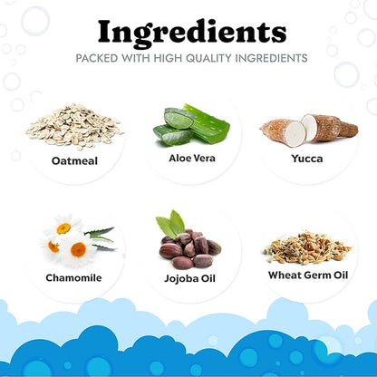 Dog Shampoo with Oatmeal, Aloe Vera, Chamomile, Jojoba Oil, Vitamin E - Natural Ingredients, Helps Allergies Dry Coats & Itchy Sensitive Skin, No Parabens or Artificial Dyes, 16 oz