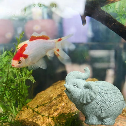 Aquarium Elephant Statue Fish Tank Decorations Asian Foo Dog Statue Sculpture Feng Shui Ornaments for Pet Betta Fish Rest Fish Tank Decor, E