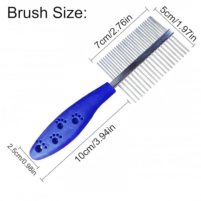 Dual Row Rubber Handle Dog Brush for Small Dogs -Grooming Tool for Puppies, Yorkies, Shih Tzus, Maltipoos & Maltese (Blue)