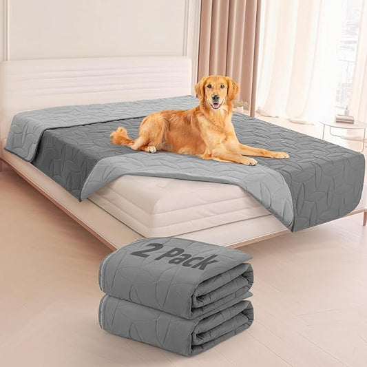 LOOBANI 2 Pack Waterproof Dog Blanket, Reversible and Washable Pet Bed Covers, Protects Furniture, Couch, Bed, and Car from Spills and Scratches, Soft and Cozy for Large Dogs and Puppies, 82x102In
