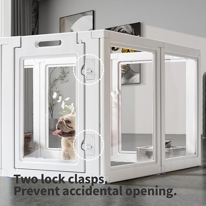 Acrylic Dog Pen,Dog Kennel,Clear Dog Playpen, Easy to Install WhiteDog Pen Indoor, 35.4" H, 8 Pieces