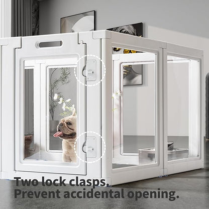 Acrylic Dog Pen,Dog Kennel,Clear Dog Playpen, Easy to Install WhiteDog Pen Indoor, 35.4" H, 8 Pieces