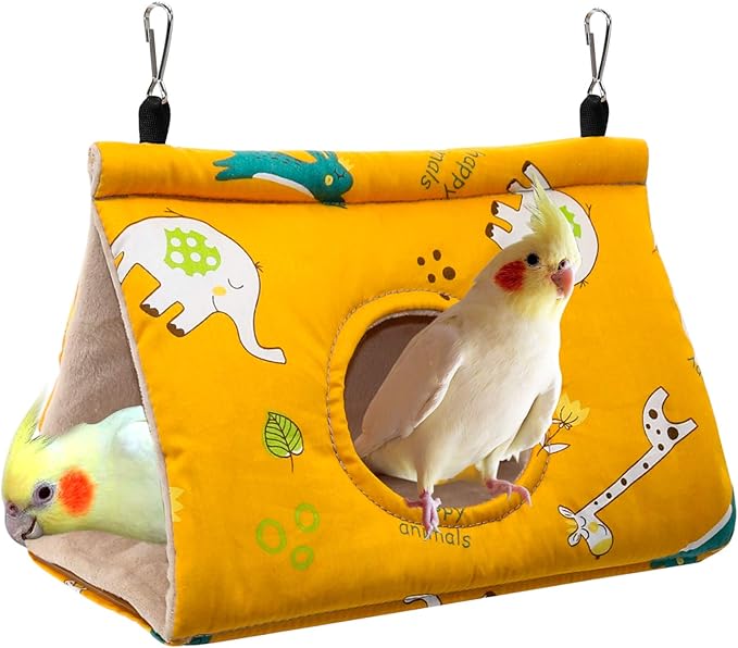 Rypet Winter Warm Bird Nest House - Hanging Hammock Velvet Shed Hut Cage Plush Fluffy Birds Hideaway Sleeping Bed Fuzzy for Parrot Parakeet Cockatiels Budgies Lovebird Mediumï¼_ellowï¼
