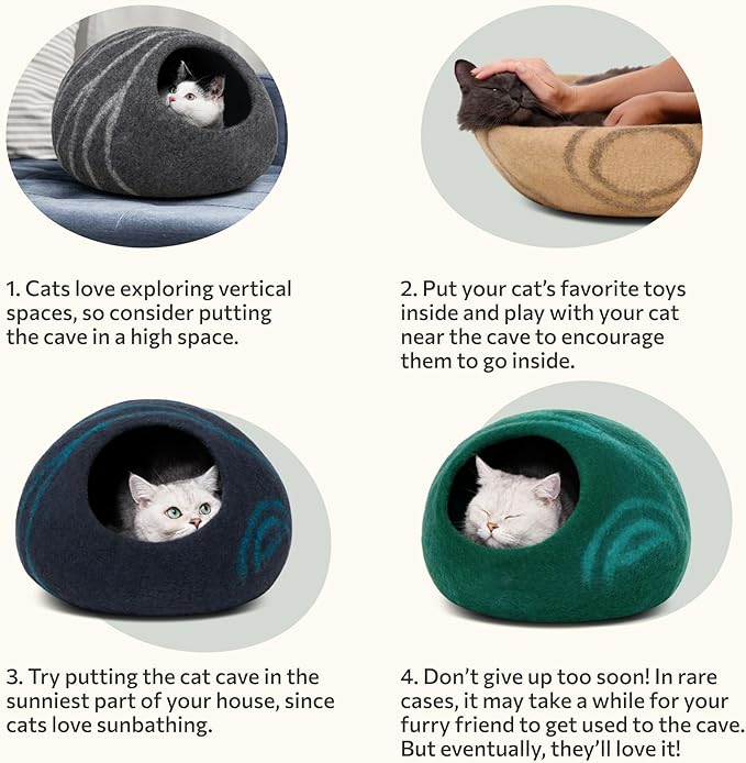 MEOWFIA Cat Cave  Premium Felt Cat Bed for Indoor Cats, Handmade 100% Merino Wool (Medium, Slate Grey)