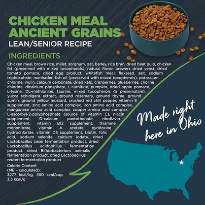 Blackwood Lean/Senior Dry Dog Food, Chicken Meal with Ancient Grains, 10 Pound Bag for Weight Management and Muscle Mass Maintenance