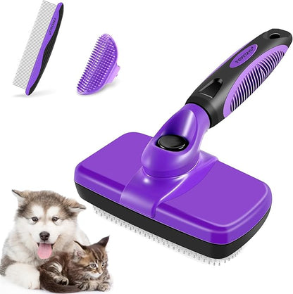 Dog Brush Kit  3-in-1 Grooming Set with Self-Cleaning Slicker Brush for Small, Medium & Large Dogs & Cats, Suitable for Short & Long Haired Pets, Reduces Shedding, Tangles, Mats & Knots