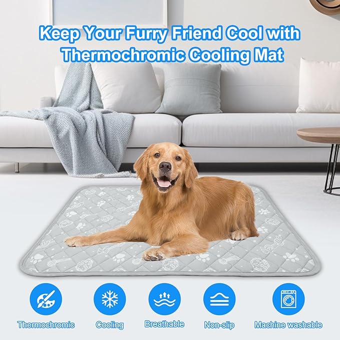 MH MYLUNE HOME Dog Cooling Mat, 20_30 Cooling Pad for Dog/Cat Arc-Chill Cooling Fiber & Endothermic Color Changing Pet Cooling Mat for Dog Foldable & Washable Non-Toxic Summer Pet Blanket, Gray