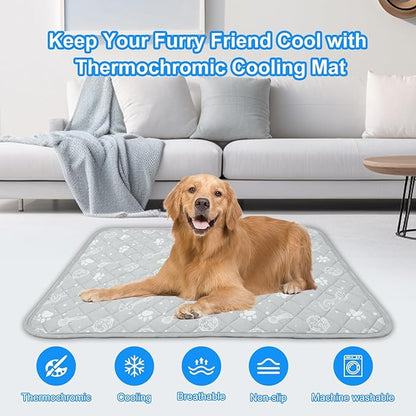 MH MYLUNE HOME Dog Cooling Mat, 20_30 Cooling Pad for Dog/Cat Arc-Chill Cooling Fiber & Endothermic Color Changing Pet Cooling Mat for Dog Foldable & Washable Non-Toxic Summer Pet Blanket, Gray