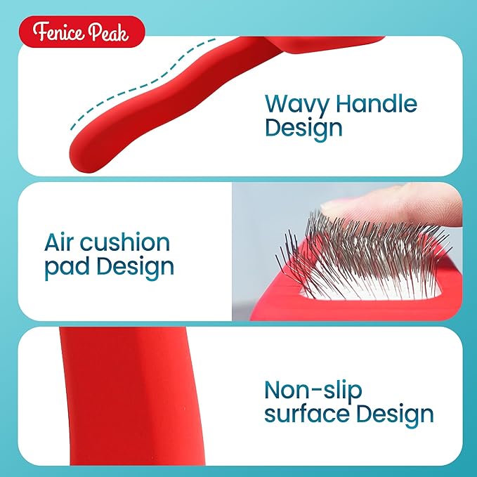 Fenice Peak Slicker Brush for Dogs Red Wooden Dog Brush Pet Comb for Poodles Goldendoodles Easy to Remove Tangles Dirt and Loose Hair Professional Dog Grooming Brush