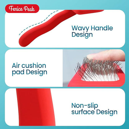 Fenice Peak Slicker Brush for Dogs Red Wooden Dog Brush Pet Comb for Poodles Goldendoodles Easy to Remove Tangles Dirt and Loose Hair Professional Dog Grooming Brush