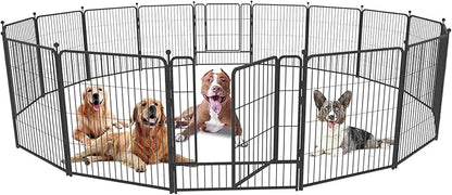 Dog Playpen,32/40/45 Inch Height in Heavy Duty, Folding Indoor Outdoor Anti-Rust Dog Exercise Fence, Portable Pet Playpen with Door for Large Medium Small Dogs and Pet (16 Panels, 40 Inch) Silver