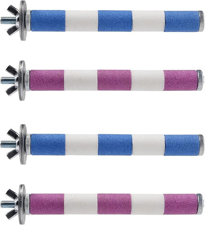 Bird Perch Parrot Stand Cage Accessories Natural Wooden Stick Paw Grinding Rope-surfaced Chew Toy Standing Rod for Exercise Training Branches (Sandstone (S 4 pcs))