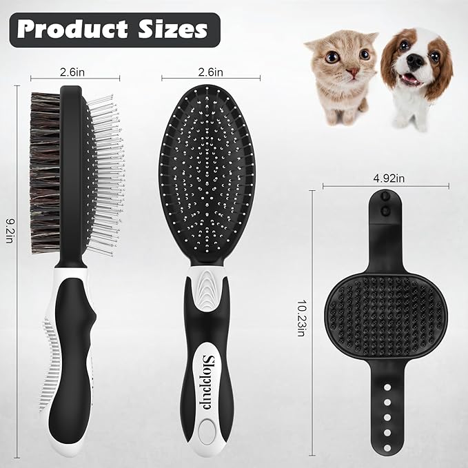 2PCS Dog Grooming Tools - Double-Sided Bath Brush for Shedding and Bathing - Small Animals Brushes, Suitable for Short/Long Haired Dogs, Premium Pet Supplies (Black White)