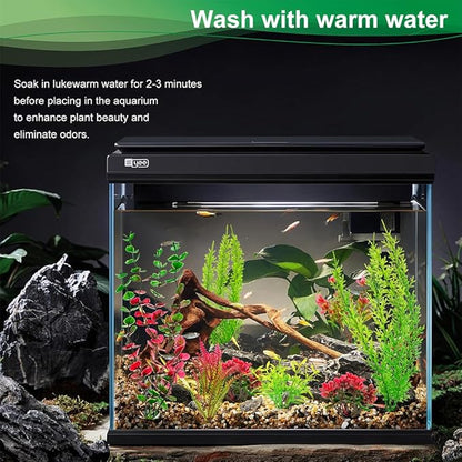 18-Piece Artificial Aquarium Plants Decorations – Large Set with Red & Green Foliage, Fish Tank Decor for Betta, Goldfish, Freshwater & Saltwater Tanks, Weighted Bases