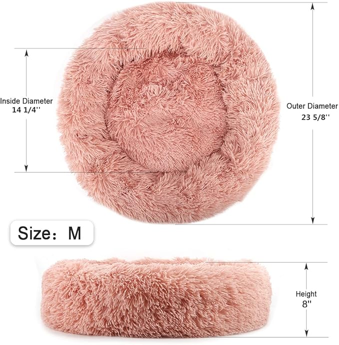 NOYAL Calming Donut Dog Bed for Small to Medium Dogs & Cats - Plush Faux Fur Anti-Anxiety Pet Bed with Machine Washable Cover & Non-Slip Base