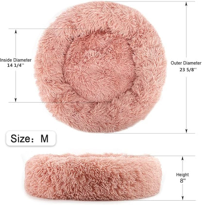 NOYAL Calming Donut Dog Bed for Small to Medium Dogs & Cats - Plush Faux Fur Anti-Anxiety Pet Bed with Machine Washable Cover & Non-Slip Base