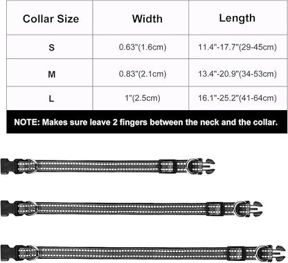 AUAUY Reflective Nylon Dog Collars, Adjustable Classic Pet Collars with Soft Neoprene Padding, Double Security Dual D-Ring and Quick Release Buckle for Small Puppy, Medium and Large Dogs (Black-M)