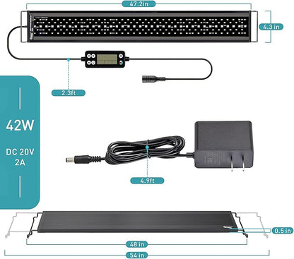hygger Auto On Off LED Aquarium Light, Full Spectrum Fish Tank Light with LCD Monitor, 24/7 Lighting Cycle, 7 Colors, Adjustable Timer, IP68 Waterproof, 3 Modes for 48"-54" Freshwater Planted Tank