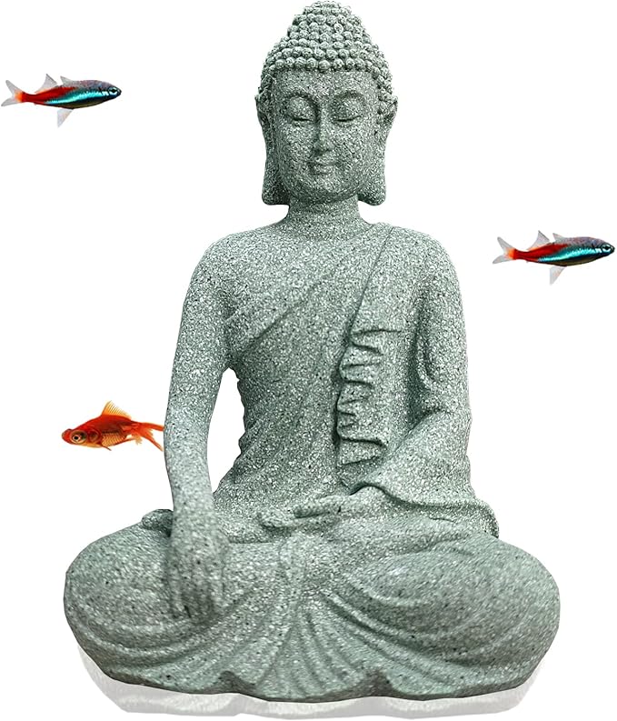 livelyfish Aquarium Buddha Statue Asian Japanese Fish Tank Decoration Zen Buda Figurines Stone Buddha Sculpture Ornaments for Fish Tank Decor, B-L
