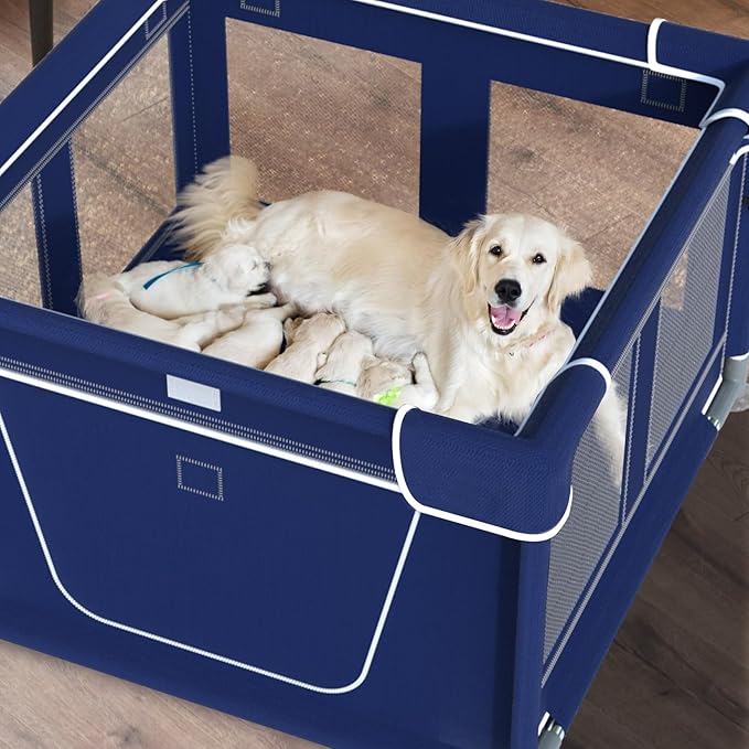 Dog Playpen, 42_42 Inch. Puppy PlayPen with Gate for Puppies,Oxford Cloth Tear Resistant Fabric. Pet PlayPen with Roof for Outdoors & Indoors. Anti-Tipping. Zipper Door. Ideal for Dogs and Cats