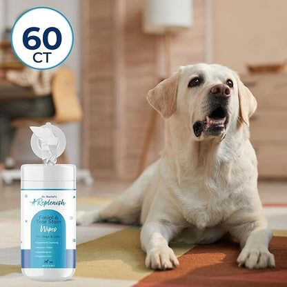 Replenish Facial and Tear Stain Remover Wipes for Dogs and Cats - Dog Wipes for Face - Gentle Cleaning Pet Eye Wipes for Cats - Dog Eye Wipes Tear Stain Remover Eye Discharge, and Crust - 60 Count