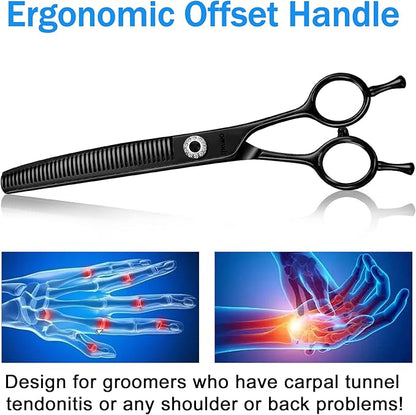 7" Professional Curved Thinning Scissors for Dog Grooming Sharp Blades Blending Shears Dog Grooming Scissors Japan 440C Stainless Steel Smooth Motion & Fine Cutting(Black)