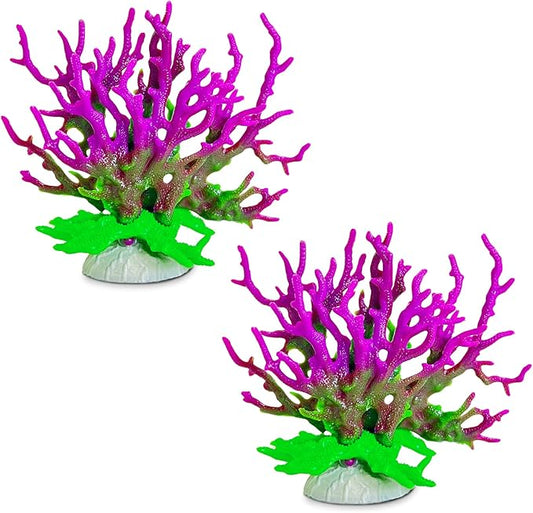 kathson Artificial Coral Ornament Resin Coral Decor for Fish Tank Underwater Sea Plants Decorations Aquarium Landscape (Purplish Green)