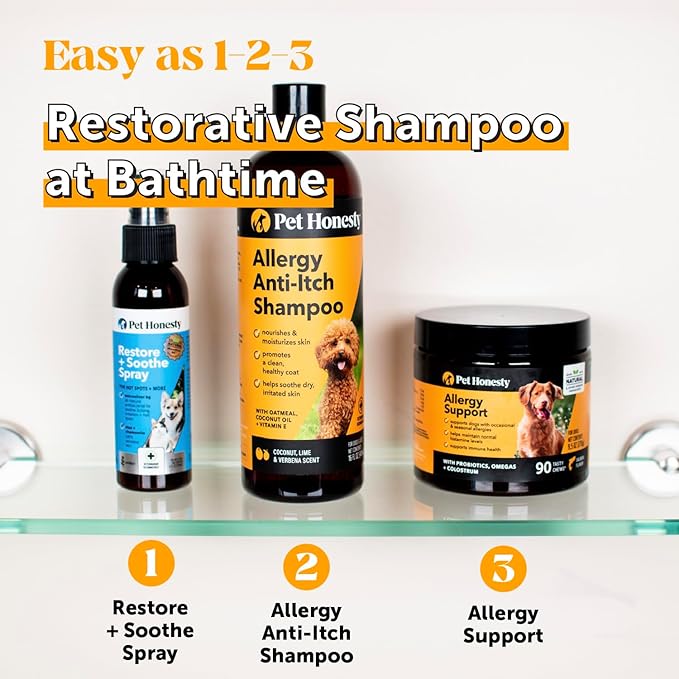 Dog Allergy Relief Seasonal Itch Relief Shampoo for Dogs and Cats - Dog Skin and Coat Supplement, Itch Support for Dogs, Moisturizing and Hydrating Coconut Oil + Vitamin E (16 oz)