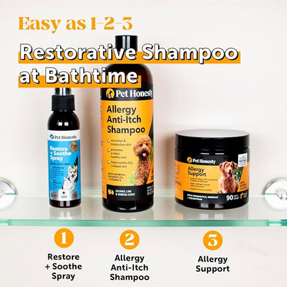 Dog Allergy Relief Seasonal Itch Relief Shampoo for Dogs and Cats - Dog Skin and Coat Supplement, Itch Support for Dogs, Moisturizing and Hydrating Coconut Oil + Vitamin E (16 oz)