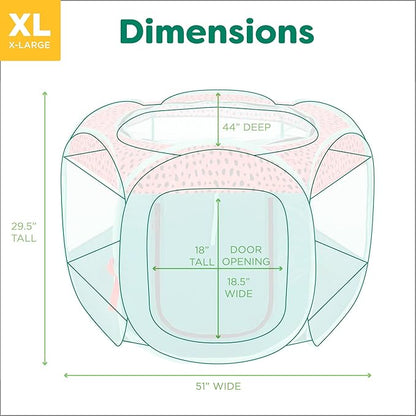 Furhaven Portable Dog Playpen Cat Tent, Pet Playground/Kennel Foldable Indoor Outdoor Zippered Puppy Crate - Green & Pink, Extra Large